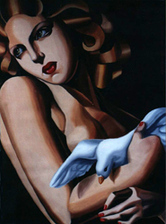 Painting, oil on canvas- Woman with dove.