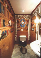 Library mural in toilet.