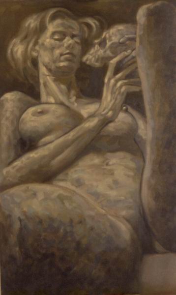 Nude, oil on canvas. Isabel with skull 2.