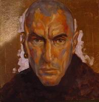 Painting, oil on board-Self portrait on gold leaf ground, 2004. 45 x 45 cm