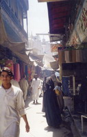 Chowk Yadgaar, bazaar with the old Mughal (17th C) Mosque rising in the background.