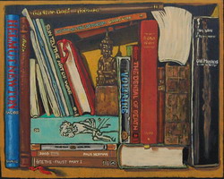 Bookshelf II, with Thai Buddha- Oils on wood panel 8 x 10 inches