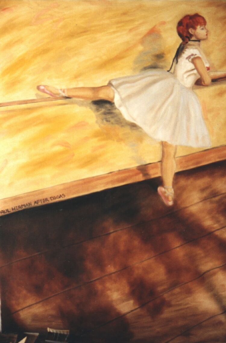 Painting, oils on canvas. Degas, Ballerina. 180 x 120 cm (71 x 48 in) 1 of 6 paintings commissioned by Saks Fifth Avenue in Beverly Hills.