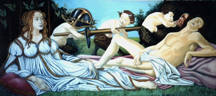 Painting, Pastel on paper. Copy of Botticelli's 'Mars & Venus' 