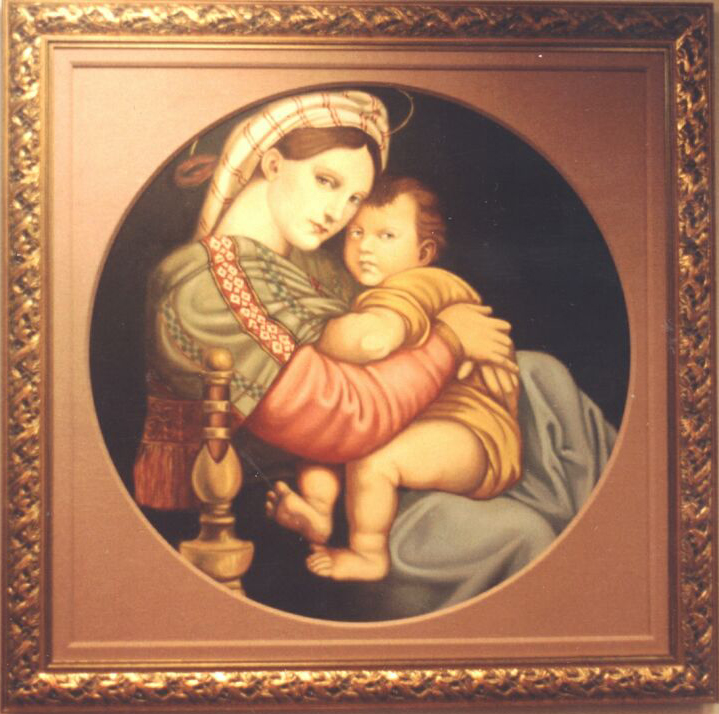Painting, oils on canvas. Raffaello Sanzio's Madonna & child. 