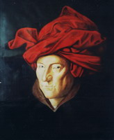 Painting, oil on pastel paper- Jan Van Eick- self portrait.
