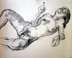 Drawing, Nude smoking. 30 x 40 cm