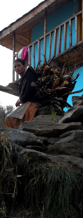 Girl carrying firewood