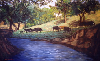 Painting, oil on canvas- Andaluz landscape. 75 x 130cm