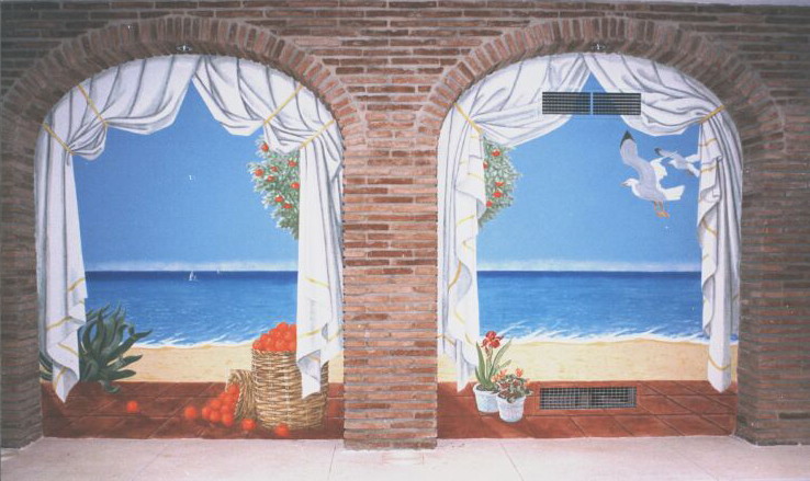 Mural: Detail of painted arches.