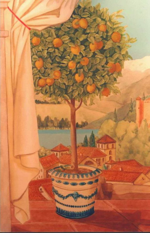 Mural: Detail of potted lemon tree.