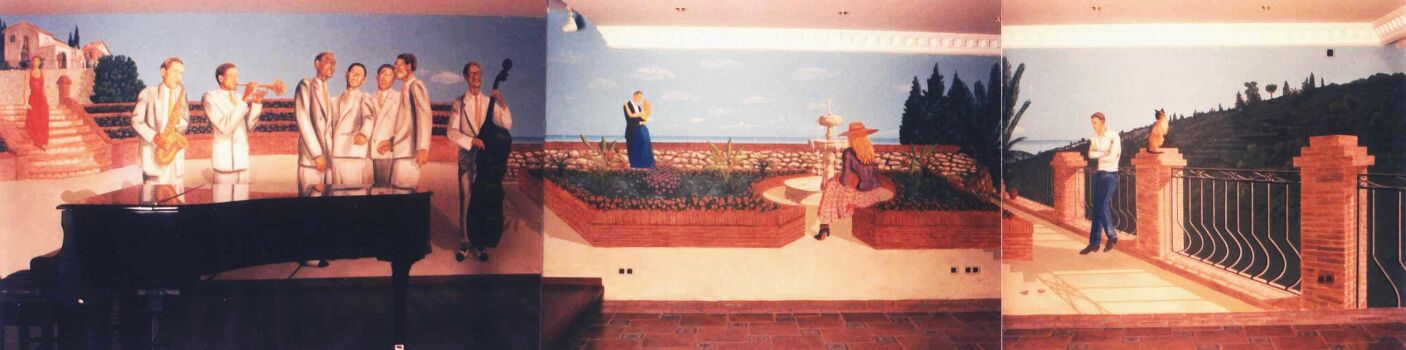 Mural: 14 metre (45 foot) long wall in Mr David Cooper's music room, in acrylics