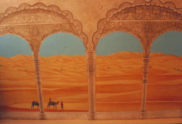 Mural: Detail of the Sahara mural which flanks the stairs. 