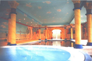 Indoor swimming pool mural.