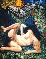 Painting, oil on canvas- Leda & the swan, 200 x 152cm (79 x 60 in) 