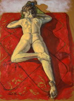 Nude on red bed