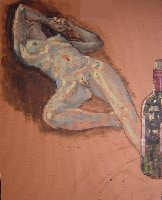 Wine bottle with self-portrait