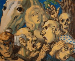 Death & the multitude. Oils on panel 8 x 10 inches (20 x 25 cm)