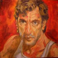 Painting, oil on board- Self portrait, 2003. 45 x 45 cm