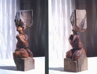 Sculpture- Expulsion of Eve, walnut. 30 cm tall.