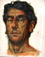 Self portrait, oil on panel 25 x 21 cm
