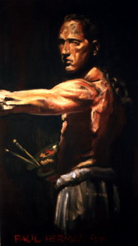 Self-portrait 1994. Oils on canvas on board 100 x 50 cm