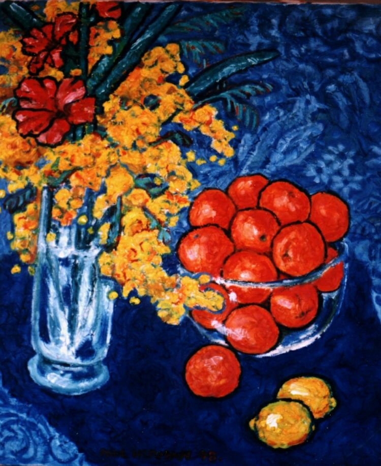 Painting, oils on canvas. Still life with tangerines. 