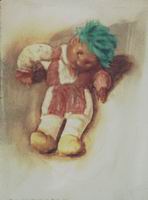 Painting, oil on pastel paper, Juan, Lidya´s eyeless one-handed doll 65cm x 50cm