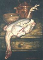 Painting, oil on burlap, Chicken 92cm x 65cm (37in x 26in)