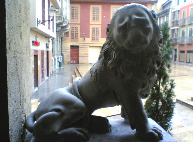 Friendly lion on the steps of the town hall