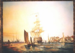 Two paintings, oils on canvas. 18th century English shipyard. Eeach 80 x 100 cm (31 x 39 in)
