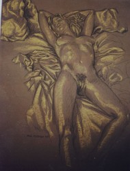 Conte crayons on pastel paper. Nude-6.  30 x 50 cm (12 x 20 in)