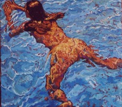 Isabel swimming. Oils on canvas