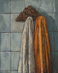 Bathroom towels, oils on panel  25 x 13 cm