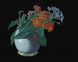 Verbena in ceramic pot, oils on panel 30 x 45 cm